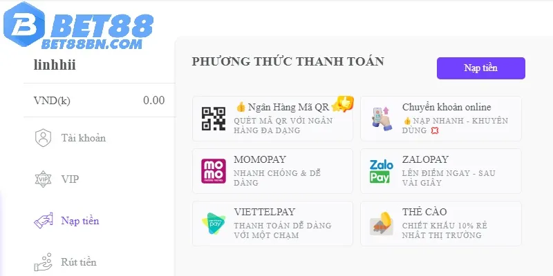 Luôn lưu giữ biên lai nạp tiền Bet88 để đối chiếu khi cần